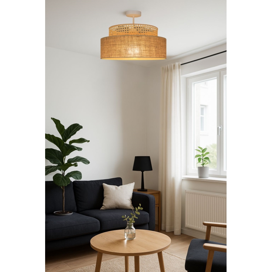 Kiinteä kattokruunu BOHO 1xE27/60W/230V rottinki
