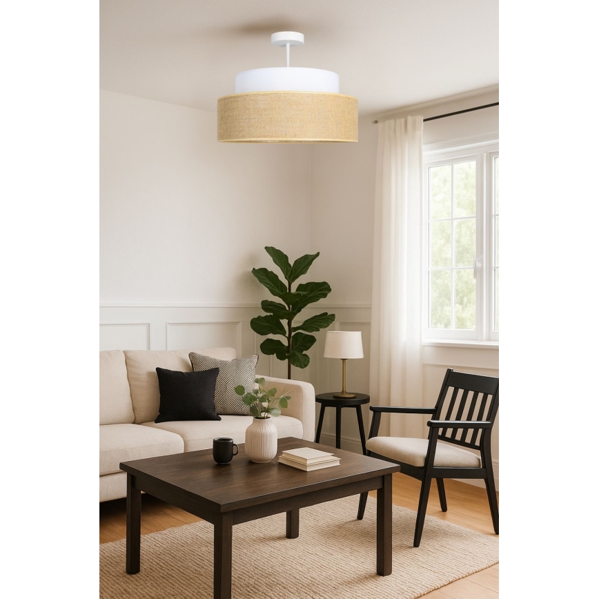 Kiinteä kattokruunu BOHO 1xE27/60W/230V valkoinen/beige