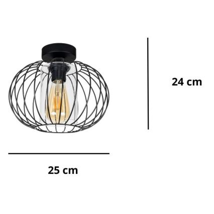 Kiinteä kattokruunu CORRINI 1xE27/60W/230V halkaisija 25 cm musta/läpinäkyvä