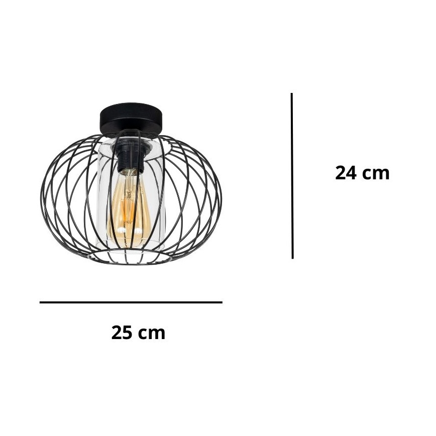 Kiinteä kattokruunu CORRINI 1xE27/60W/230V halkaisija 25 cm musta/läpinäkyvä