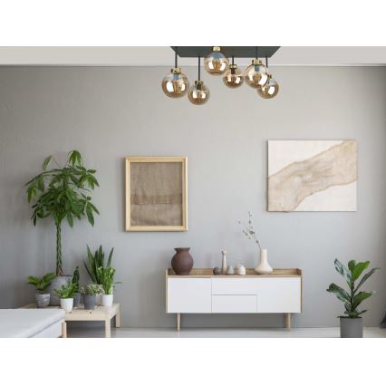 Kiinteä kattokruunu DEA 6xE14/60W/230V musta/kulta/savuinen beige