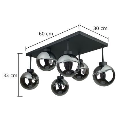 Kiinteä kattokruunu DEA 6xE14/60W/230V musta/savuinen musta