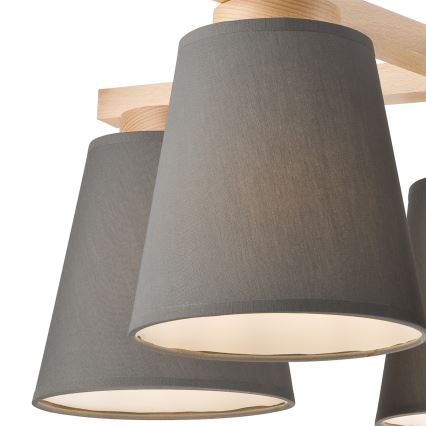Kiinteä kattokruunu ELLIE 5xE27/60W/230V harmaa/pyökki - FSC sertifioitu