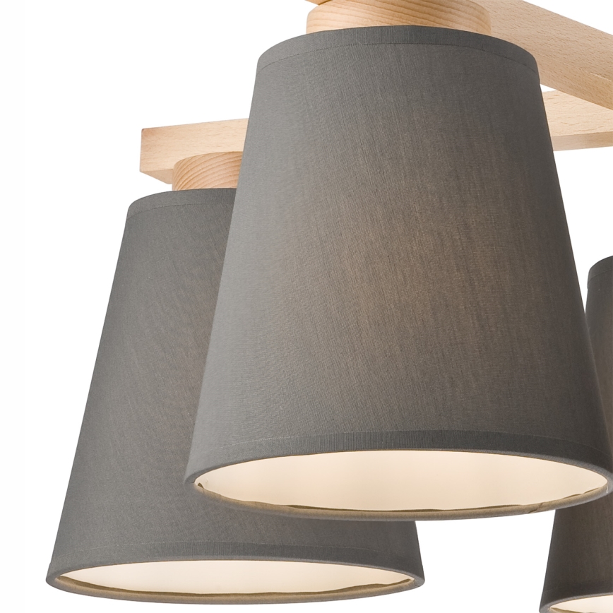 Kiinteä kattokruunu ELLIE 5xE27/60W/230V harmaa/pyökki - FSC sertifioitu