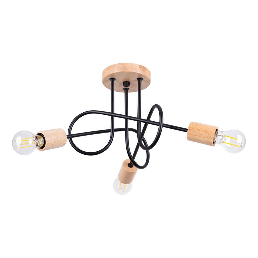 Kiinteä kattokruunu EMBER 3xE27/15W/230V musta/beige/pyökki