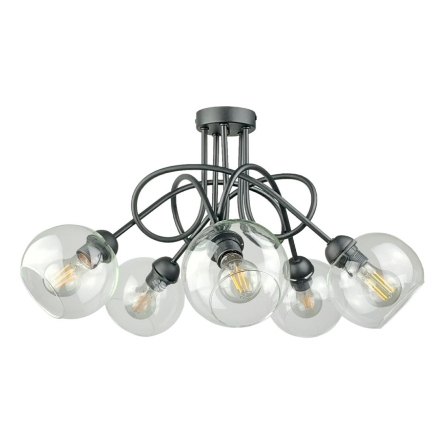 Kiinteä kattokruunu EVIE 5xE27/60W/230V antrasiitti/läpinäkyvä