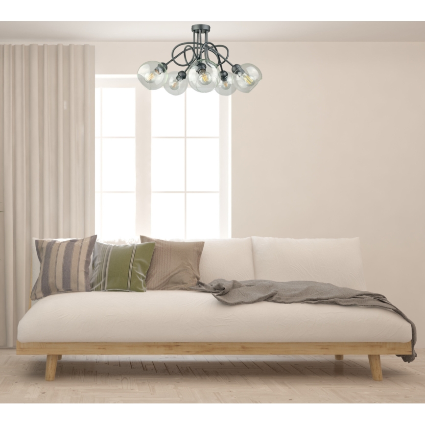 Kiinteä kattokruunu EVIE 5xE27/60W/230V antrasiitti/läpinäkyvä