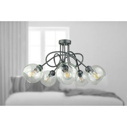 Kiinteä kattokruunu EVIE 5xE27/60W/230V antrasiitti/läpinäkyvä
