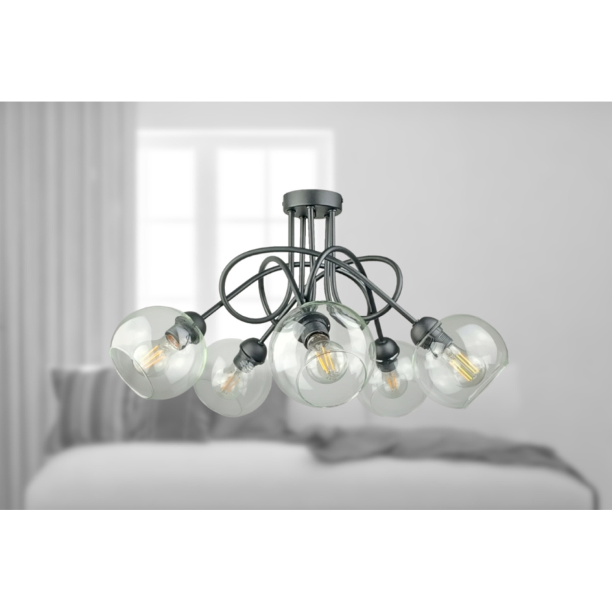 Kiinteä kattokruunu EVIE 5xE27/60W/230V antrasiitti/läpinäkyvä