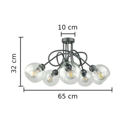 Kiinteä kattokruunu EVIE 5xE27/60W/230V antrasiitti/läpinäkyvä