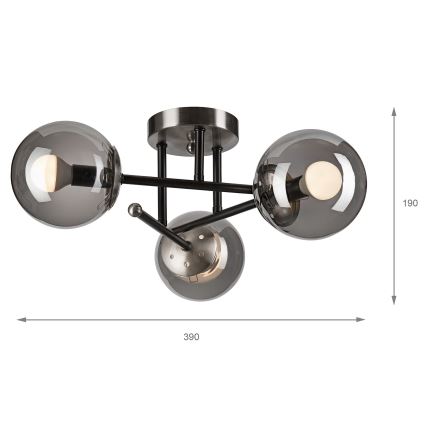 Kiinteä kattokruunu MALENA 3xE14/5W/230V musta/harmaa