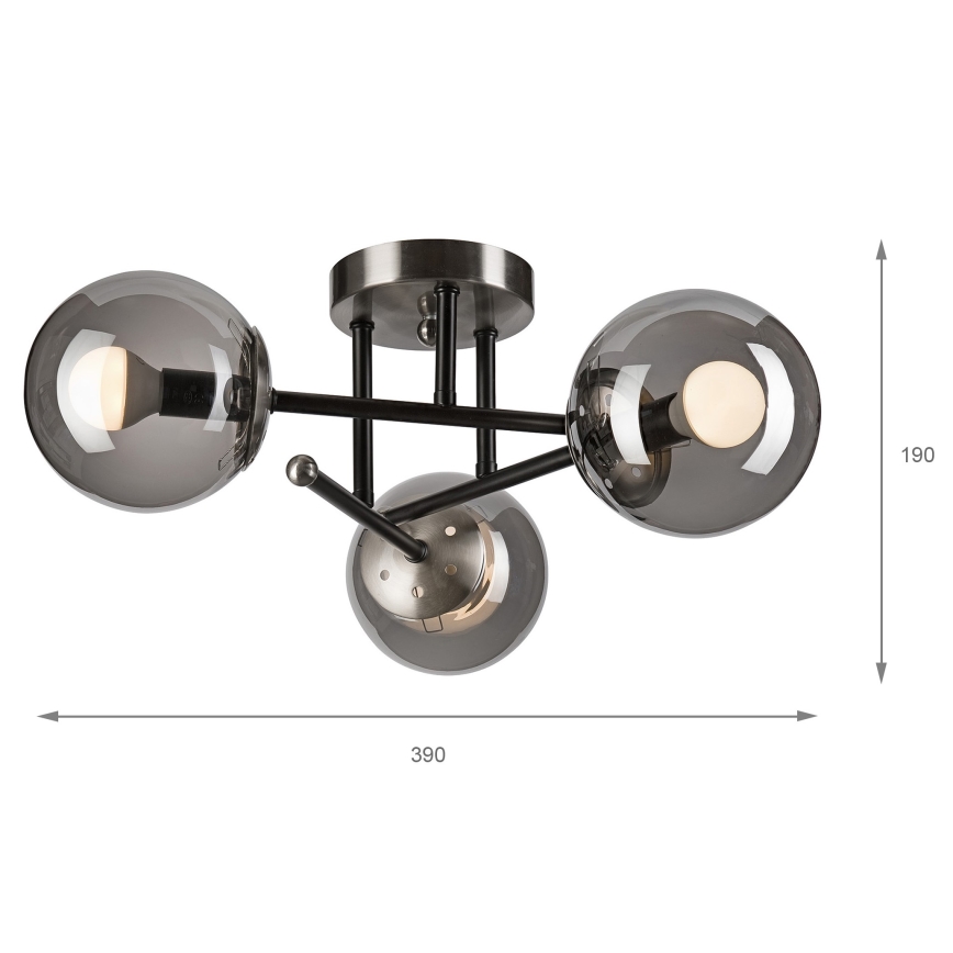 Kiinteä kattokruunu MALENA 3xE14/5W/230V musta/savuinen
