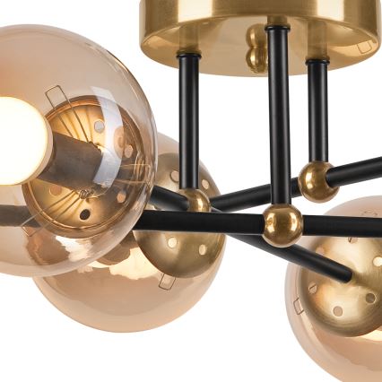 Kiinteä kattokruunu MALENA 6xE14/5W/230V kulta/musta/savuinen beige