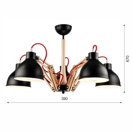 Kiinteä kattokruunu MARCELLO 5xE27/60W/230V pyökki