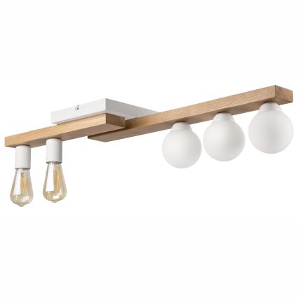 Kiinteä kattokruunu MATTE 2xE27/15W/230V + 3xG9/5W/230V valkoinen/tammi