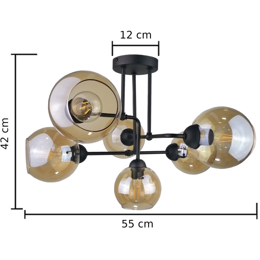 Kiinteä kattokruunu MONDE BLACK 6xE27/60W/230V