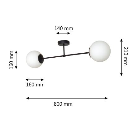 Kiinteä kattokruunu MOON 2xE27/15W/230V musta