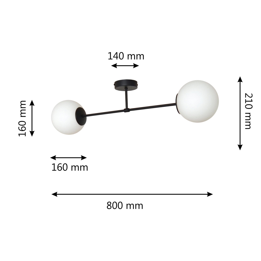 Kiinteä kattokruunu MOON 2xE27/15W/230V musta