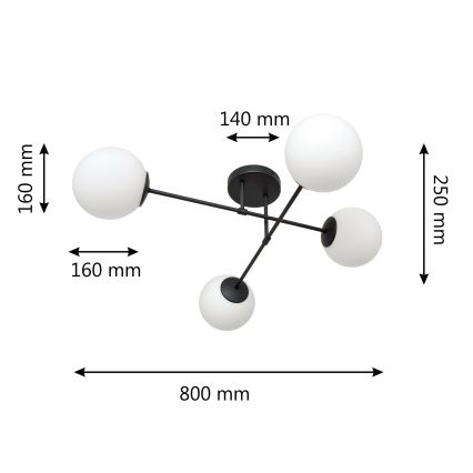 Kiinteä kattokruunu MOON 4xE27/15W/230V musta
