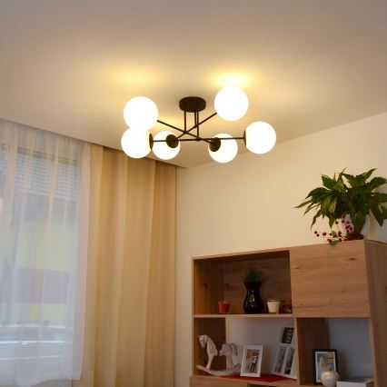 Kiinteä kattokruunu MOON 6xE27/15W/230V musta