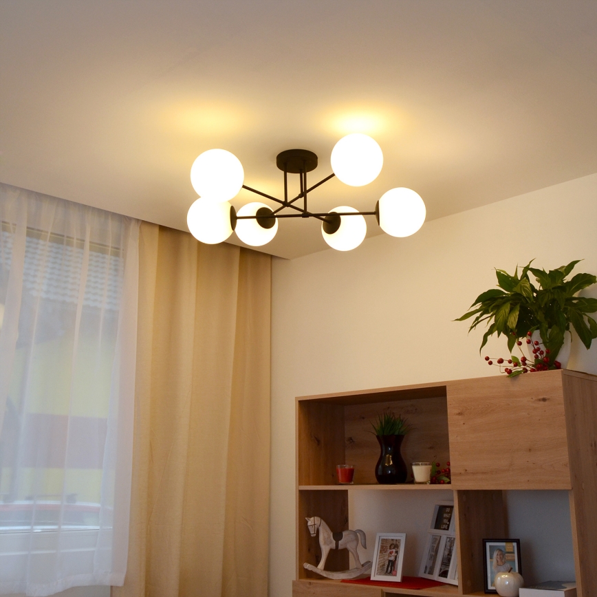 Kiinteä kattokruunu MOON 6xE27/15W/230V musta