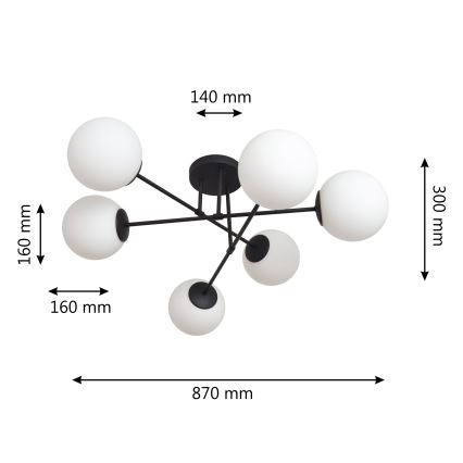 Kiinteä kattokruunu MOON 6xE27/15W/230V musta