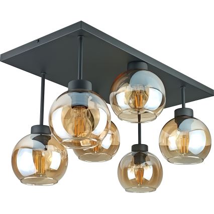 Kiinteä kattokruunu NESSA 6xE27/60W/230V musta/savuinen beige