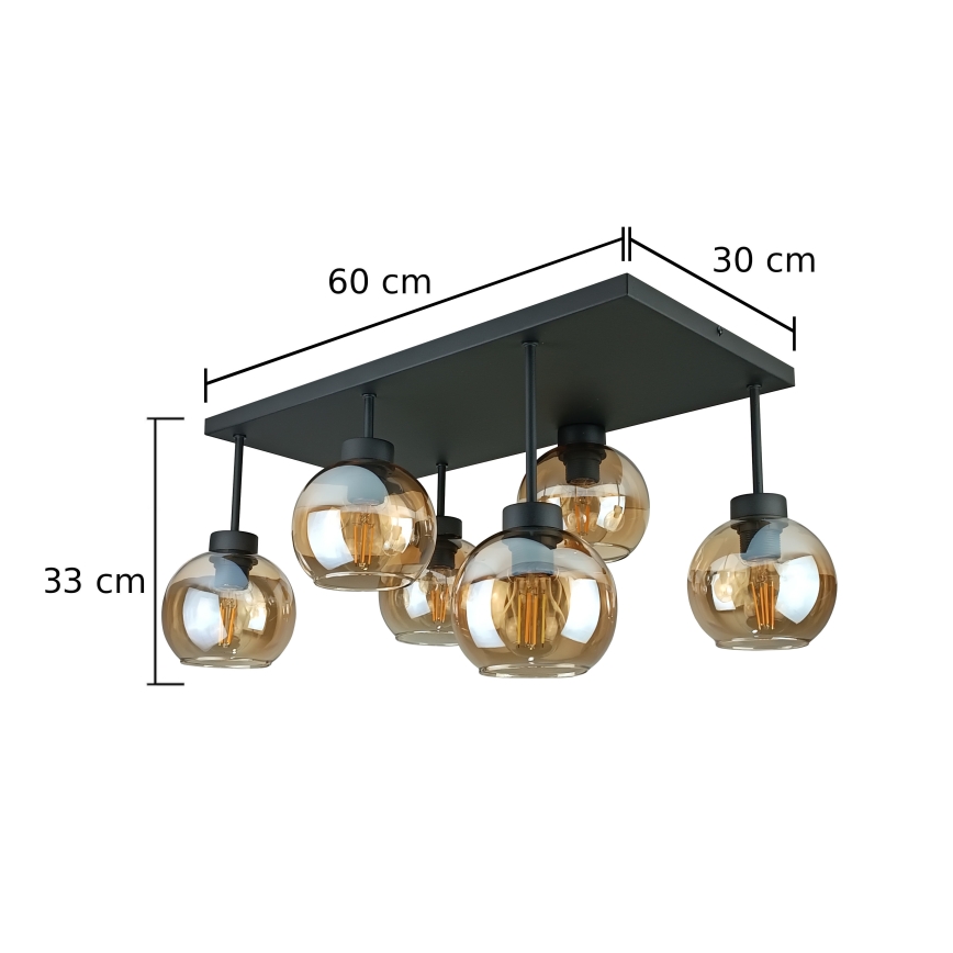Kiinteä kattokruunu NESSA 6xE27/60W/230V musta/savuinen beige