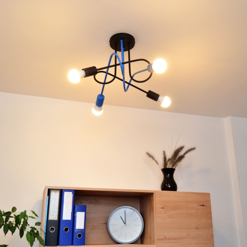 Kiinteä kattokruunu OXFORD 4xE27/15W/230V musta/sininen