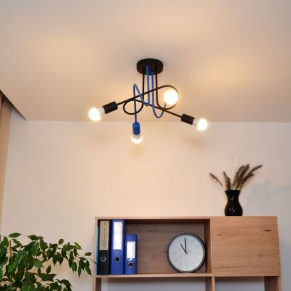 Kiinteä kattokruunu OXFORD 4xE27/15W/230V musta/sininen