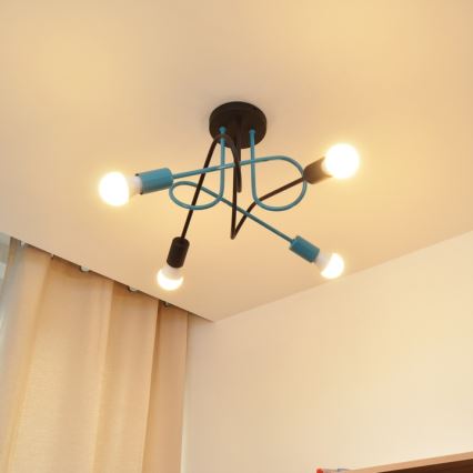 Kiinteä kattokruunu OXFORD 4xE27/15W/230V musta/turkoosi