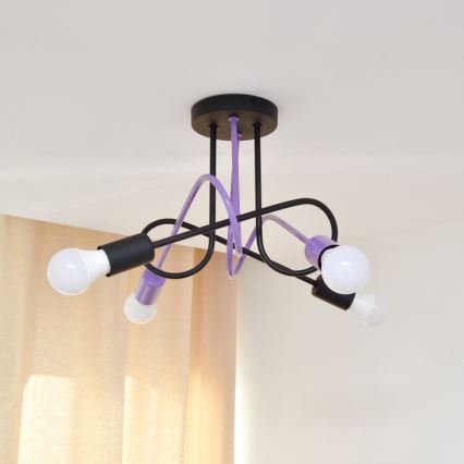 Kiinteä kattokruunu OXFORD 4xE27/15W/230V musta/violetti