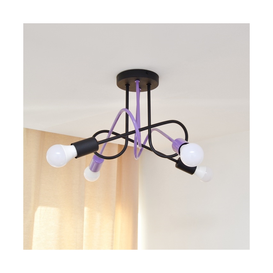 Kiinteä kattokruunu OXFORD 4xE27/15W/230V musta/violetti