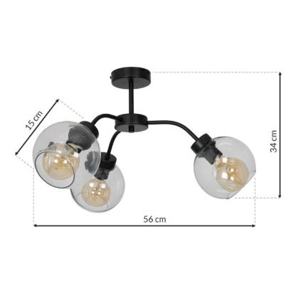 Kiinteä kattokruunu SOFIA 3xE27/60W/230V läpinäkyvä