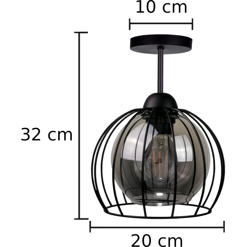 Kiinteä kattokruunu SOLO BLACK 1xE27/60W/230V musta/savuinen