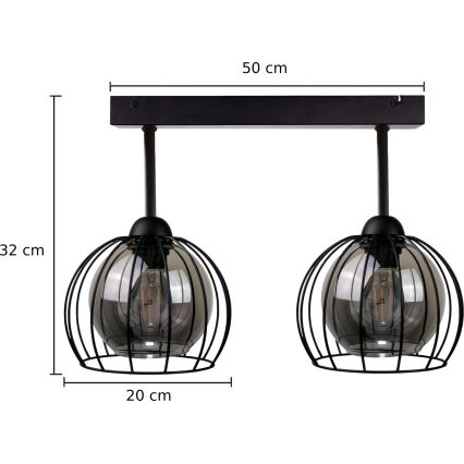 Kiinteä kattokruunu SOLO BLACK 2xE27/60W/230V