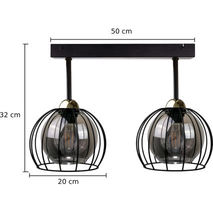 Kiinteä kattokruunu SOLO BLACK 2xE27/60W/230V musta/kultainen