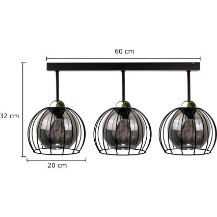 Kiinteä kattokruunu SOLO BLACK 3xE27/60W/230V musta/kultainen