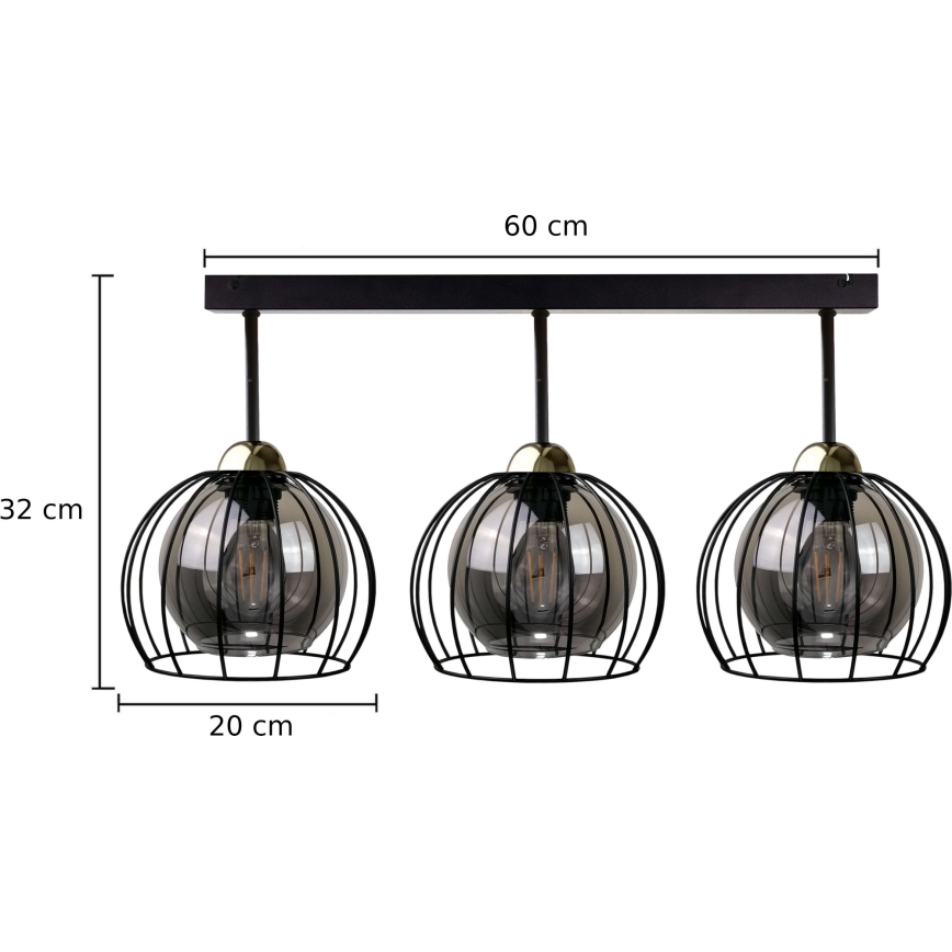 Kiinteä kattokruunu SOLO BLACK 3xE27/60W/230V musta/kultainen