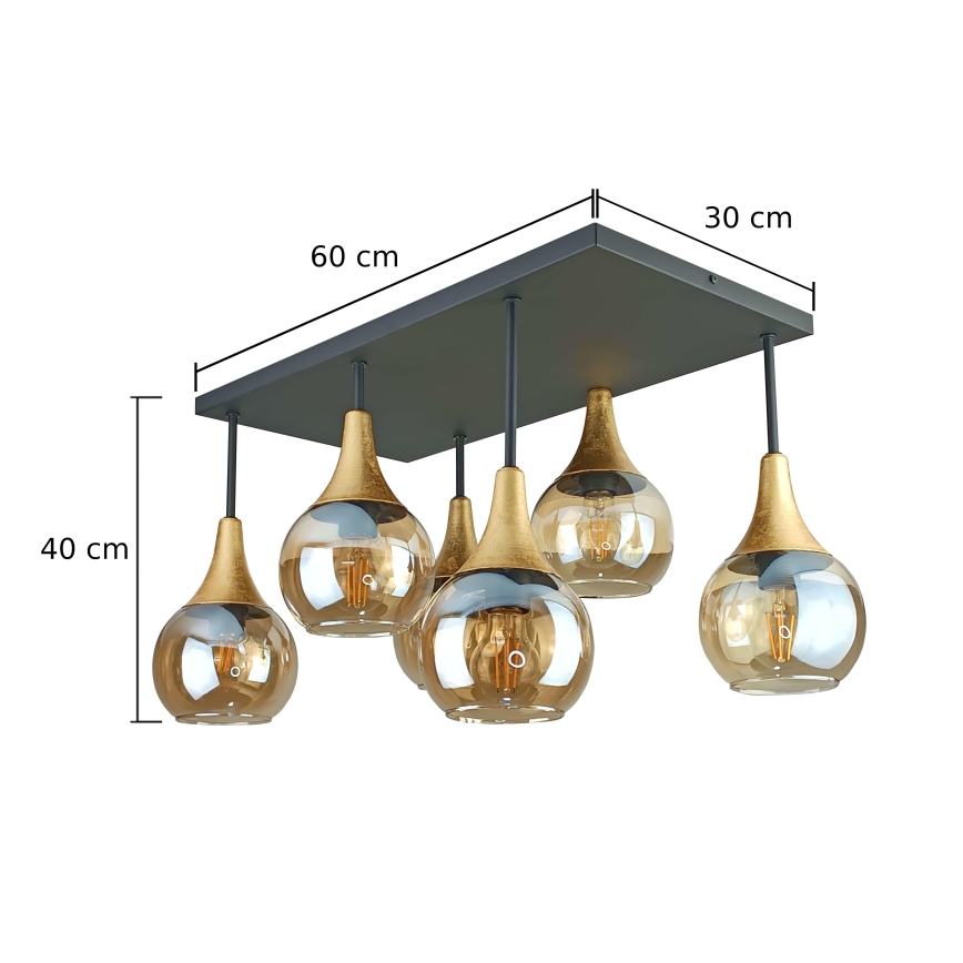 Kiinteä kattokruunu SOMA 6xE27/60W/230V musta/kulta/savuinen beige