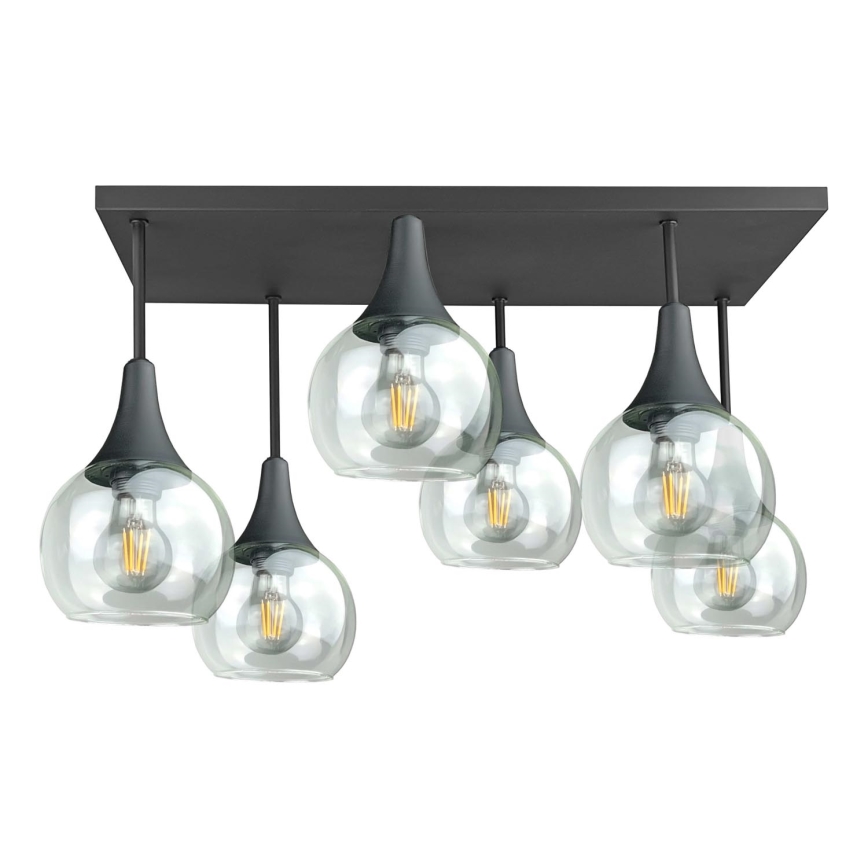 Kiinteä kattokruunu SOMA 6xE27/60W/230V musta/läpinäkyvä
