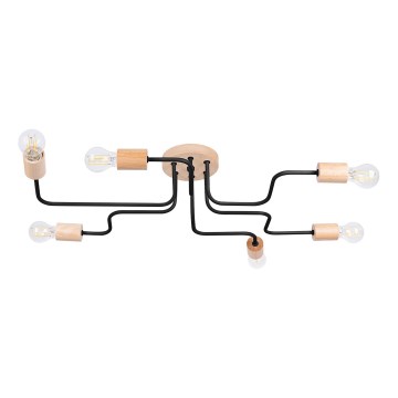 Kiinteä kattokruunu TIMBO 6xE27/15W/230V musta/beige/pyökki