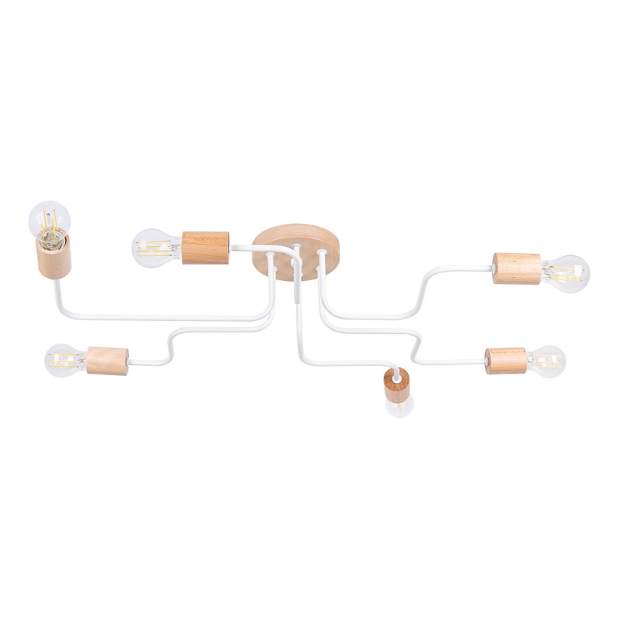 Kiinteä kattokruunu TIMBO 6xE27/15W/230V valkoinen/beige/pyökki