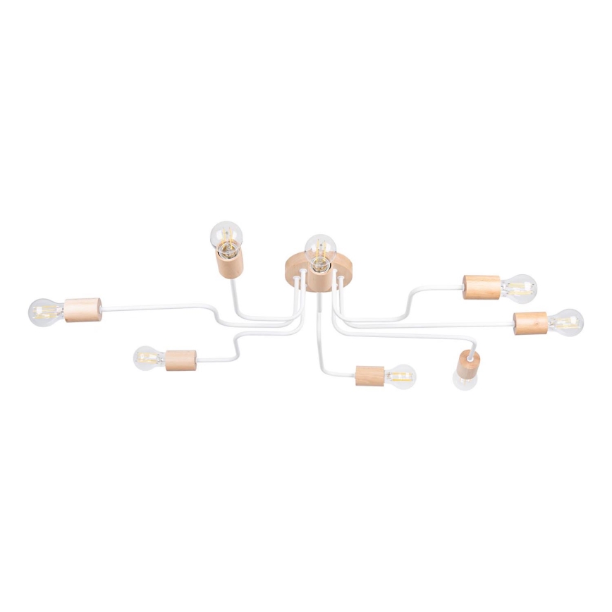 Kiinteä kattokruunu TIMBO 8xE27/15W/230V valkoinen/beige/pyökki