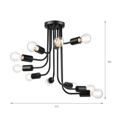 Kiinteä kattokruunu TRINITY 10xE27/15W/230V musta