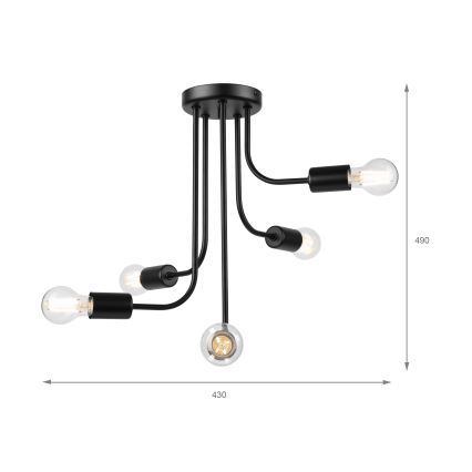 Kiinteä kattokruunu TRINITY 5xE27/15W/230V musta