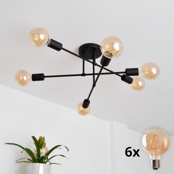 Kiinteä LED-kattokruunu CAMBRIDGE 6xE27/8W/230V musta