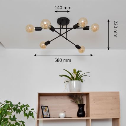 Kiinteä LED-kattokruunu CAMBRIDGE 6xE27/8W/230V musta
