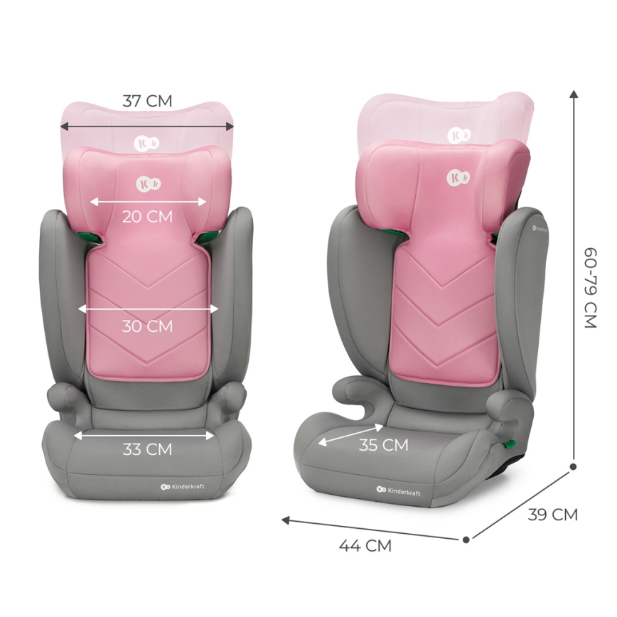 KINDERKRAFT - Autonistuin I-SPARK i-Koko (100-150 cm) vaaleanpunainen