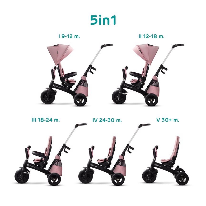 KINDERKRAFT - Lasten kolmipyörä 5v1 EASYTWIST pinkki/musta